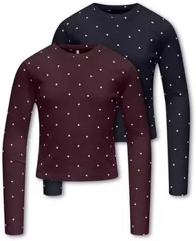 Only KOGBELLA SHORT AOP L/S TOP JRS 2-Pack Langarmshirt (59419834) night sky pack:winetasting, hearts in cloud dancer