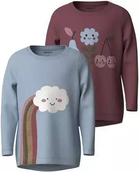 Name It Nmfvix 2P Ls Top (2er Pack) dunkelgr&uuml;n/pastelllila/altrosa/burgunder