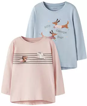 Name It NMFVIX 2P LS TOP Langarmshirt 2er-Pack (32009261) hellblau/braun/ros&eacute;/schwarz