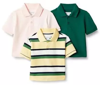 Amazon Essentials Kurzärmliges Piqué-Poloshirt für Schuluniformen (AEBY87486S25) dunkelgrün/blassrosa/blockstreifen