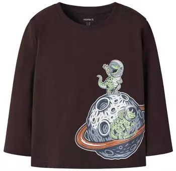 Name It NMMVICTOR LS NREG TOP Langarmshirt Regular Fit (91136902) chocolate plum print:space dino