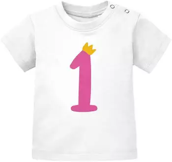 MoonWorks Baby T-Shirt 1. Geburtstag mit Krone (15061) weiß-pink/blau