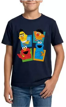 spreadshirt Sesamstraße Kacheln Ernie und Bert Teenager T-Shirt (D167069079P814) navy