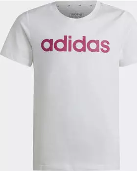 adidas Essentials Linear Logo Cotton Slim Fit T-Shirt kurzarm white/semi lucid fuchsia (Junior) (IC3150)