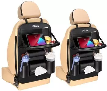 LuxusKollektion Rücksitz-Organizer mit Klapptisch, PU-Leder, wasserdicht, 2er-Set, schwarz