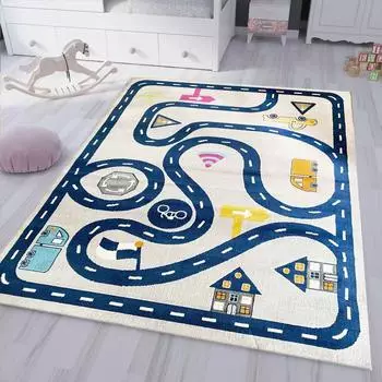 Vimoda Spielteppich Straßenverkehr 120 x 170 cm blau