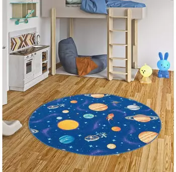Snapstyle Kinderteppich 100 cm Weltall Blau Rund