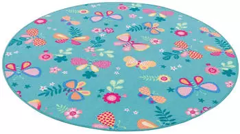 Snapstyle Kinderteppich 133 cm Schmetterling T&uuml;rkis Rund