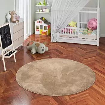 Pergamon. Silky Kids Kinderteppich Hochflor, rund, taupe (160x160cm)