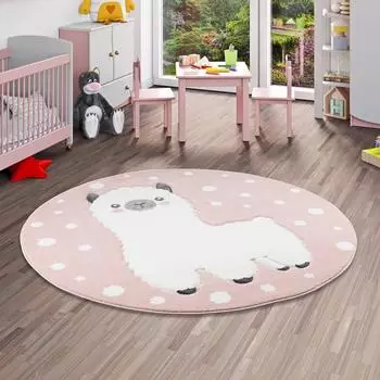 Pergamon. Maui Kids Alpaka Kinderteppich, rosa, rund, 120cm