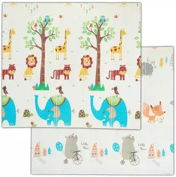 Relaxdays Spielmatte Tiere, beidseitig, XPE-Schaumstoff, 195x175cm
