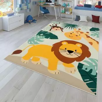 TT Home Kinderteppich rutschfest, Tiere & Weltkarte, 160x220cm (61772)