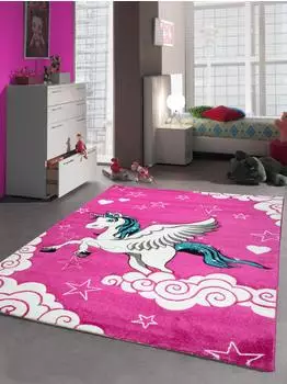 Teppich-Traum Kinderteppich Einhorn-Design pink/creme/türkis 160x230cm (640/017)