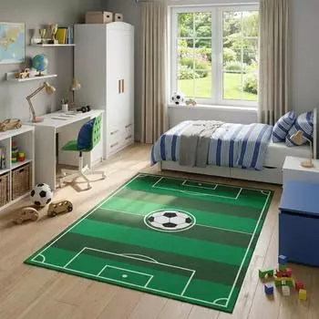 Tapiso Snooki Kinderteppich Fußballfeld, grün, rutschfest, 300x400cm (SNOOKI)