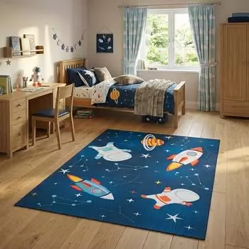 Tapiso Snooki Kinderteppich Raketen Weltraum, blau, 200x300cm (SNOOKI)