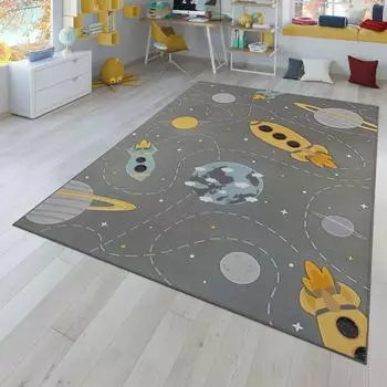 TT Home Kinderteppich rutschfest, Weltkarte/Tiere/Autos, 140x200cm