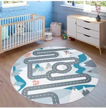 Paco Home Bino 574 Kinderteppich Kurzflor, rund, creme, Ø160cm (574)