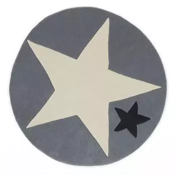 Gerster Rock Star Baby Kinderteppich, rund, grau/weiß, Stern (Ø 130cm)