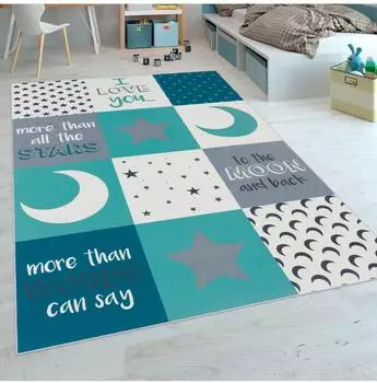Paco Home Aleyna 101 Kinderteppich türkis, Kurzflor, Mond & Sterne, 120x160cm (26064518-0)