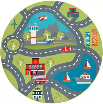 Paco Home Bino 562 Kinderteppich rund, Kurzflor, Straßen-Spiel-Motiv, grün, Ø200cm (Bino 562)