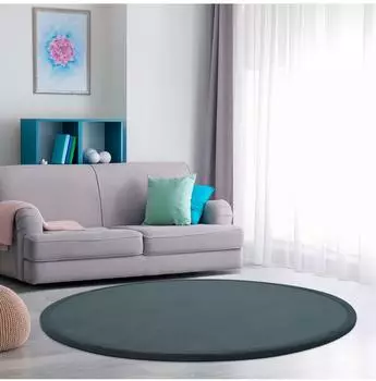 Paco Home Tatami 475 Kurzflor-Teppich rund, Memory Foam, blau/grau, Ø120cm (475)