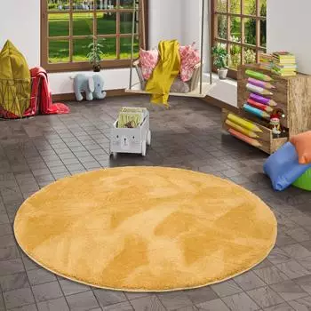 Pergamon. Silky Kids Hochflor Kinderteppich, rund, curry, 120x120cm (Silky Kids)