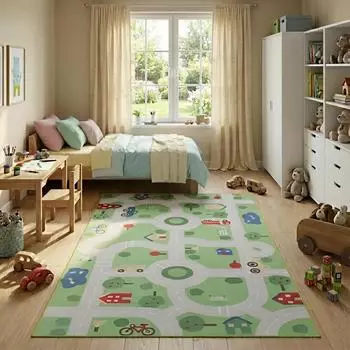 Tapiso Snooki Kinderteppich Straßenmotiv, grün, 200x300cm