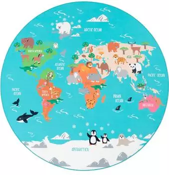 Paco Home Bino 564 Kinderteppich Weltkarte, rund, türkis, Ø160cm (Bino 564)