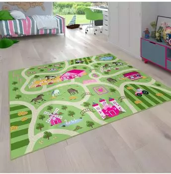 Paco Home Bino 560 Kinderteppich Kurzflor, grün, 140x200cm (bin 560 green 140x200)