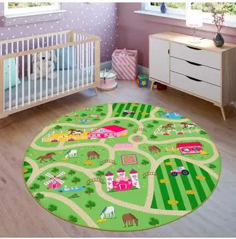 Paco Home Bino 560 Kinderteppich rund, Kurzflor, grün, Ø160cm (bin 560 green 160d)