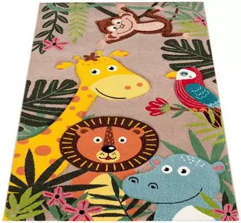 Paco Home Diamond 650 Kinderteppich 3D-Design, Tiermotiv, beige, 133x133cm (Diamond 650)
