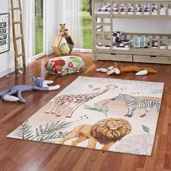 Pergamon. Maui Kids Kinderteppich Giraffe Zebra Löwe, 120x170cm