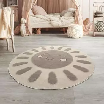 TT Home Kinderspielteppich Sonne, rund, kurzflor, dunkelbeige (62694)