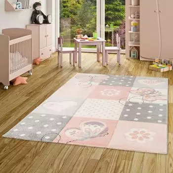 Pergamon. Maui Kids Kinderteppich Karo Herzen, rosa (200x290cm)