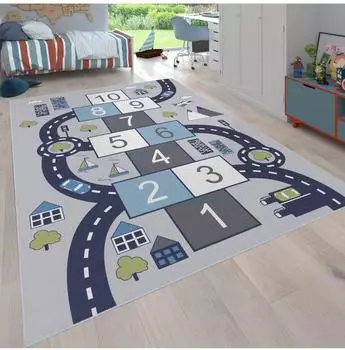 Paco Home Bino 565 Kinderteppich 200x290cm grau, Kurzflor, Polyester (22186000-0)