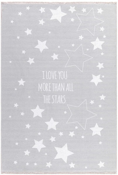 Livone Happy Rugs Love You Stars (100x160 cm) silbergrau/weiß