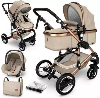 Kiduku 3 in 1 Kombi-Kinderwagen beige/gold