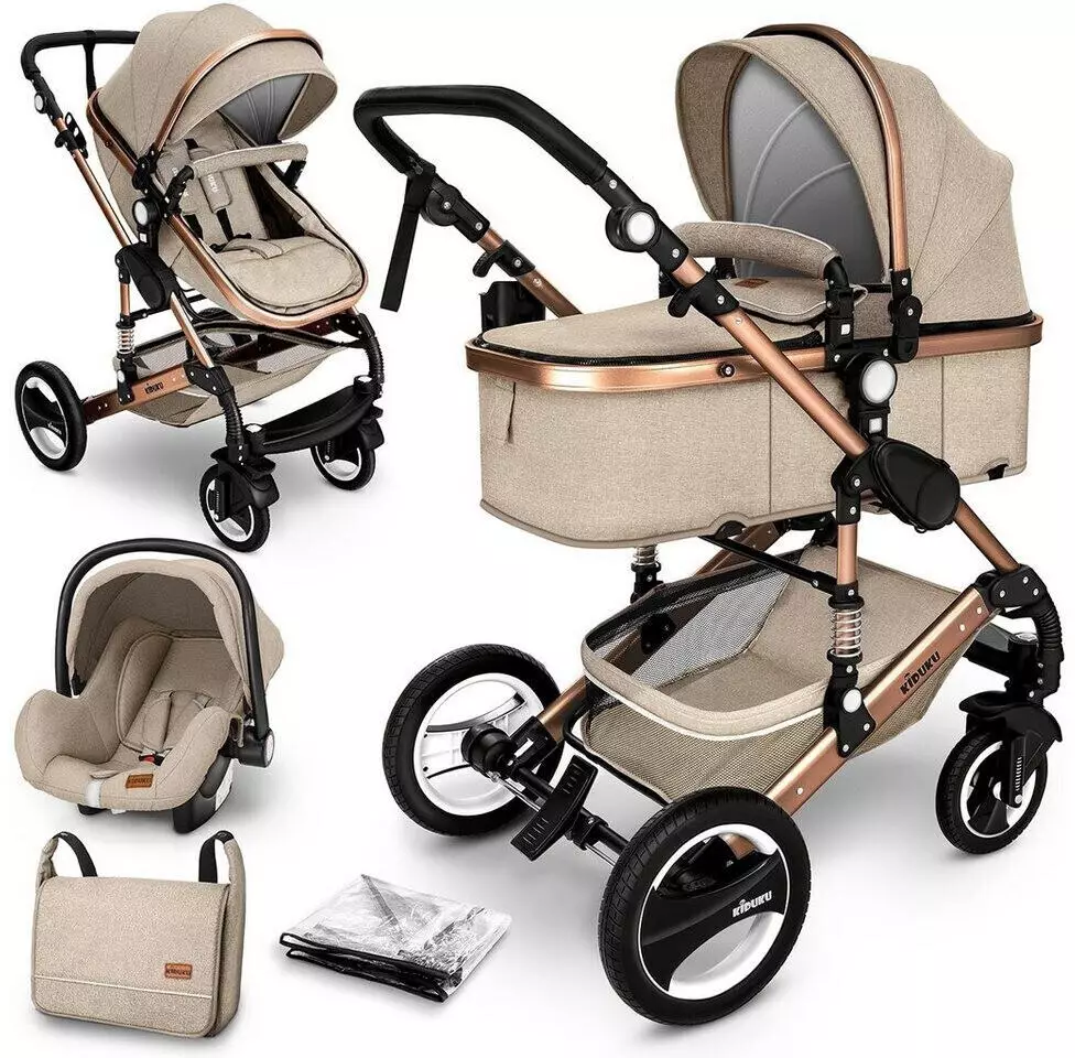 Kiduku 3 in 1 Kombi-Kinderwagen beige/gold 3in1 Kinderwagen
