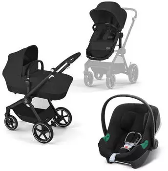 Cybex Eos Basic 3-in-1 Kinderwagen inkl. Adapter und Aton B2 i-Size moon black/black