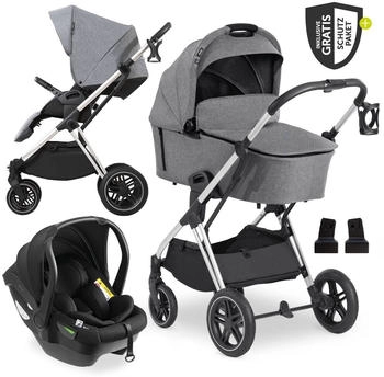 Hauck Vision X Trio Set inkl. i-Size Babyschale Drive N Care & XXL Zubeh&ouml;rpaket melange grey