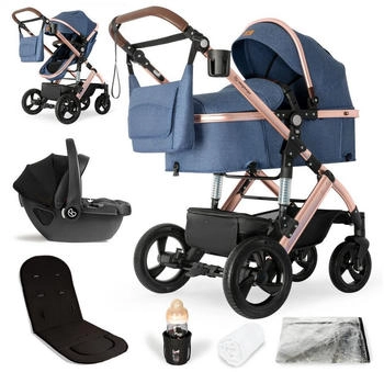 Bergsteiger Nizza 3in1 Kinderwagen inkl. Babyschale blue/rosegold
