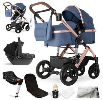 Bergsteiger Nizza 3in1 Kinderwagen inkl. Babyschale und Isofix Station blue/rosegold