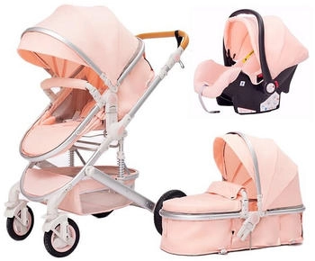 TPFLiving Kombi-Kinderwagen 3in1 Set Modell Lux 7 Stoff Pink