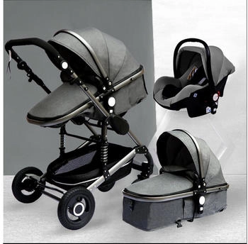 TPFLiving Kombi-Kinderwagen 3in1 Set Modell 2 Stoff Grau