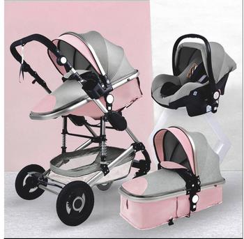TPFLiving Kombi-Kinderwagen 3in1 Set Modell 2 Stoff Rosa Grau