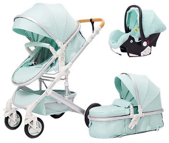 TPFLiving Kombi-Kinderwagen 3in1 Set Modell Lux 7 Stoff Hellgr&uuml;n