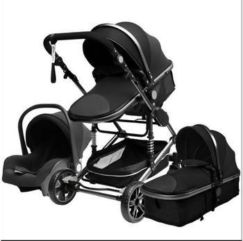 TPFLiving Kombi-Kinderwagen 3in1 Set Modell 2 Stoff Schwarz Silber