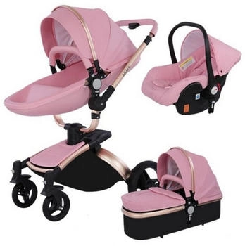 TPFLiving Luxus Kombi-Kinderwagen 3in1 Set Modell 5 Kunstleder Rosa