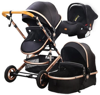 TPFLiving Kombi-Kinderwagen 3in1 Set Modell Lux 7 Stoff Schwarz
