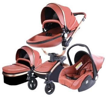 TPFLiving Luxus Kombi-Kinderwagen 3in1 Set Modell 5 Kunstleder Braun